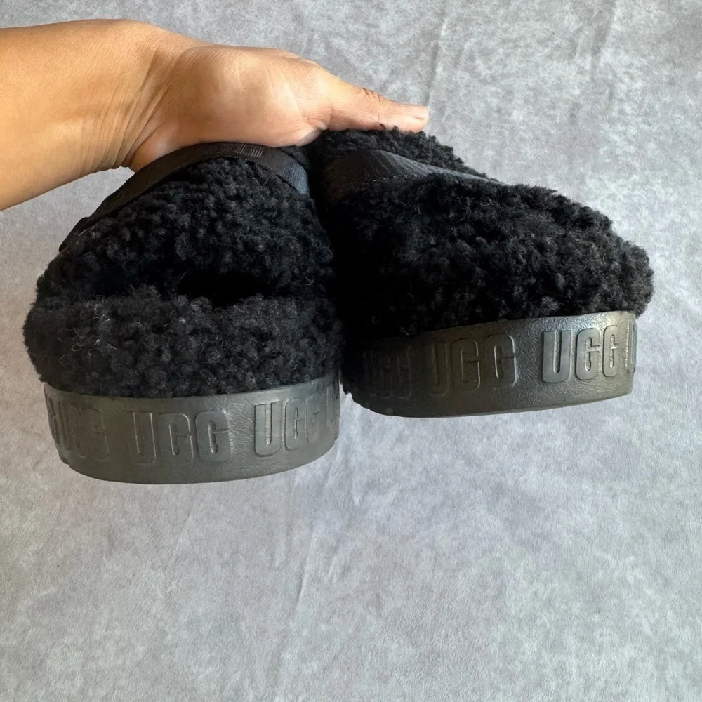 UGG Black Fleece Slide Sandals